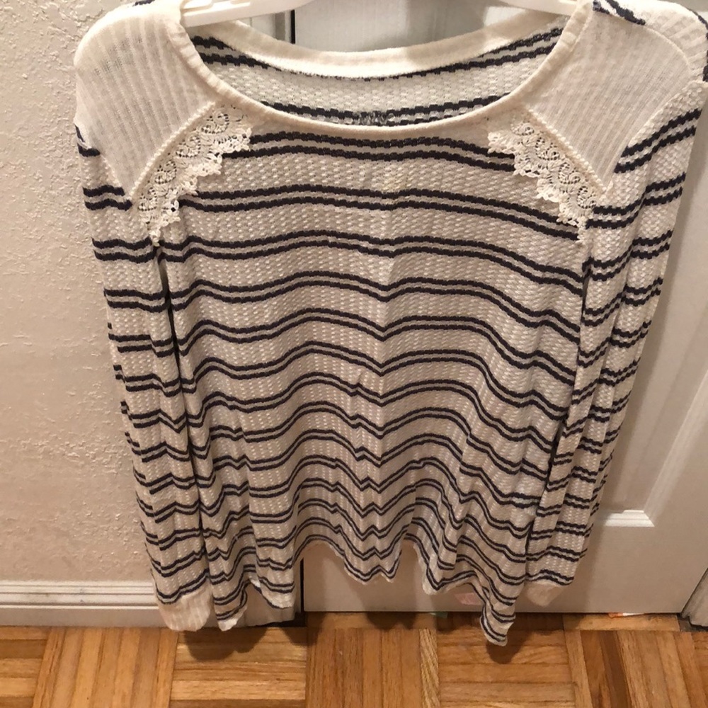 Knit beige and blue strips sweater top